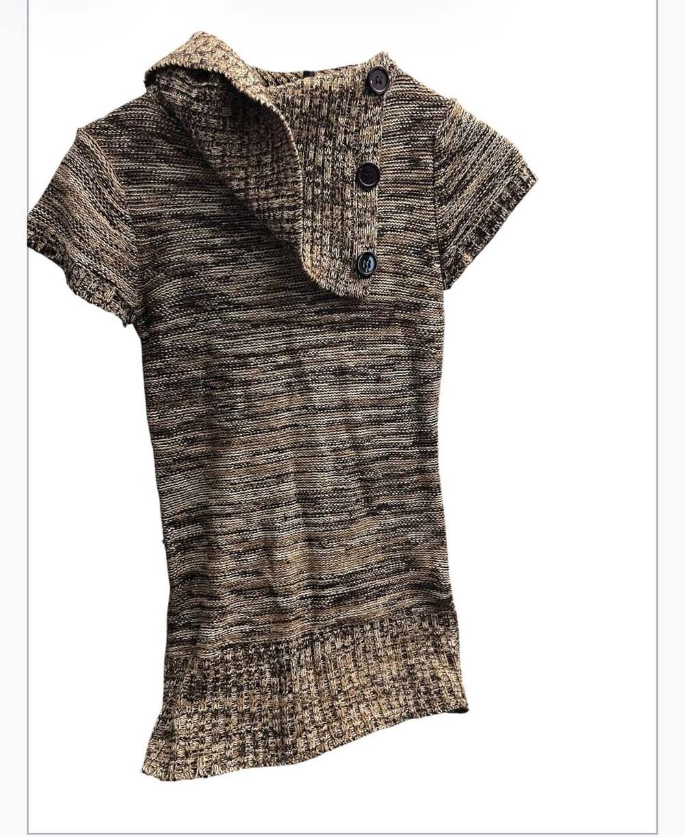 KIKIT Women's Brown Short Sleeve Button Shoulder Sweater
